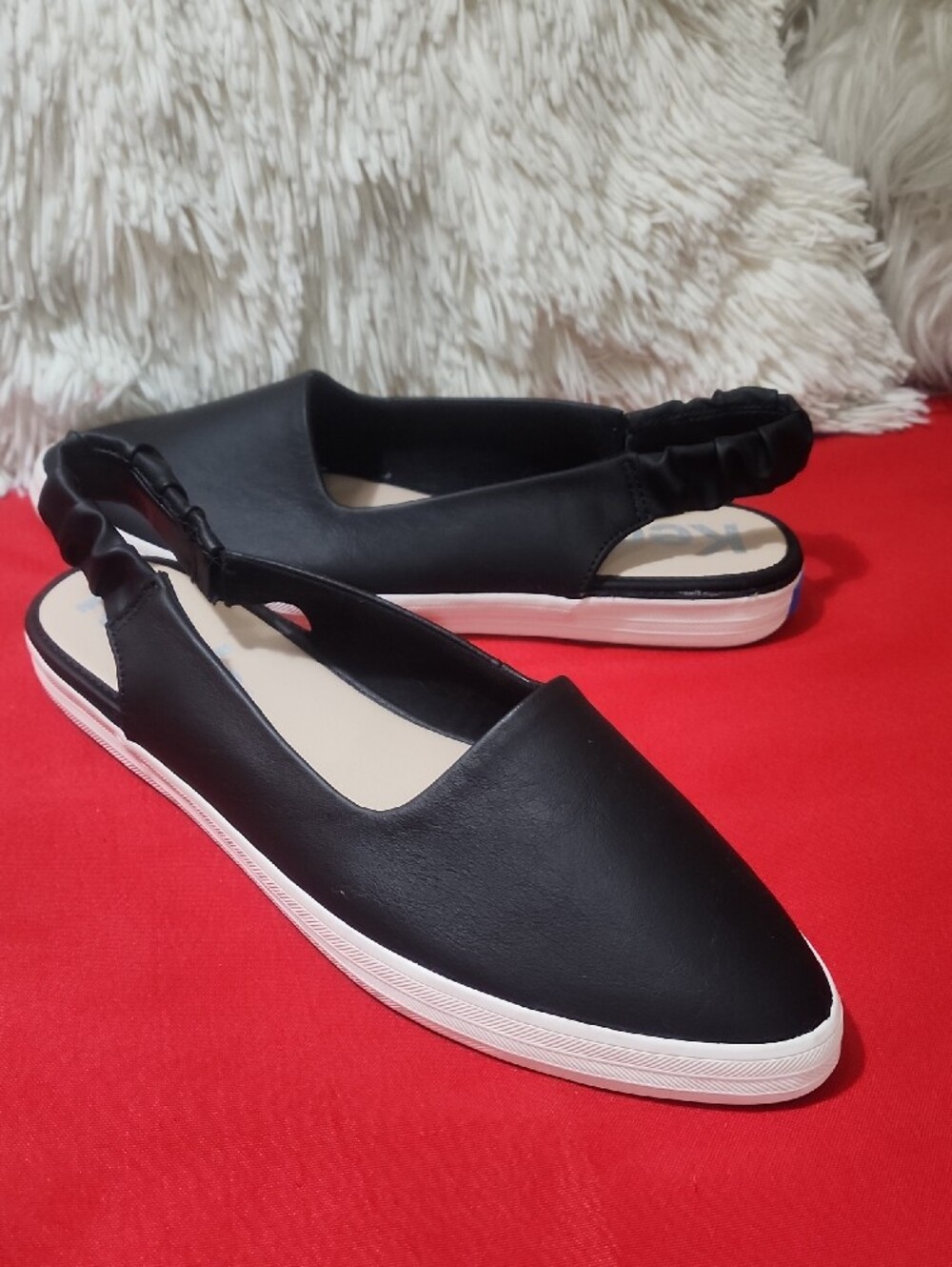 Keds Point Black Slip-On Slingback Flats with White Sole - Picture 4 of 11